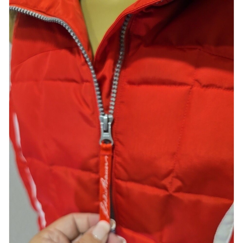 Eddie Bauer Performance Faux Fur Hooded Goose Down Puffer Vest Red Womens XS - Picture 2 of 8